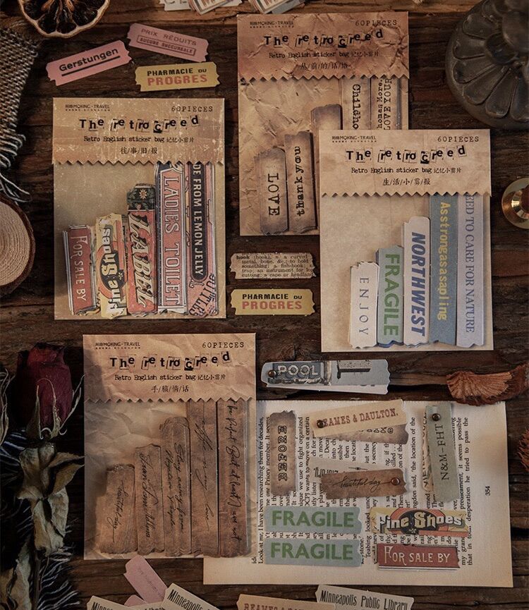 set sticker nhãn dán cổ điển vintage trang trí sổ bullet journal winzige