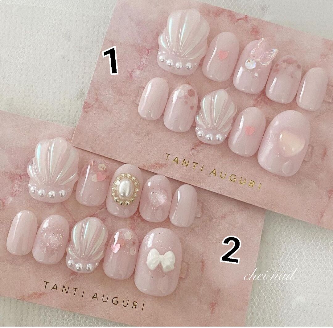 Nailbox thiết kế màu hồng, vẽ họa tiết vò sò -29 Mèo Lười Nailbox