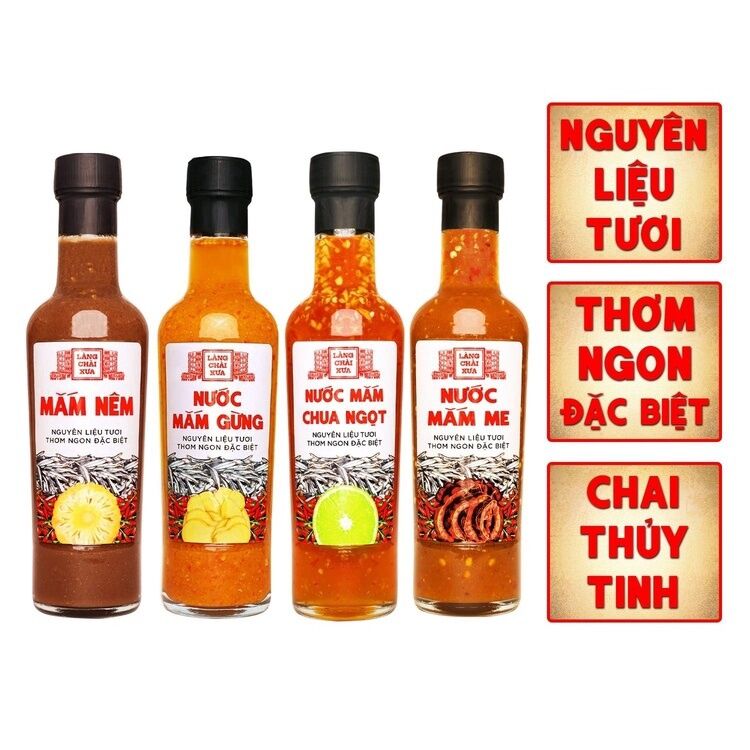 COMBO 4 CHAI NƯỚC CHẤM PHA SẴN MẮM NÊM, NƯỚC MẮM CHUA NGỌT, NƯỚC MẮM GỪNG,