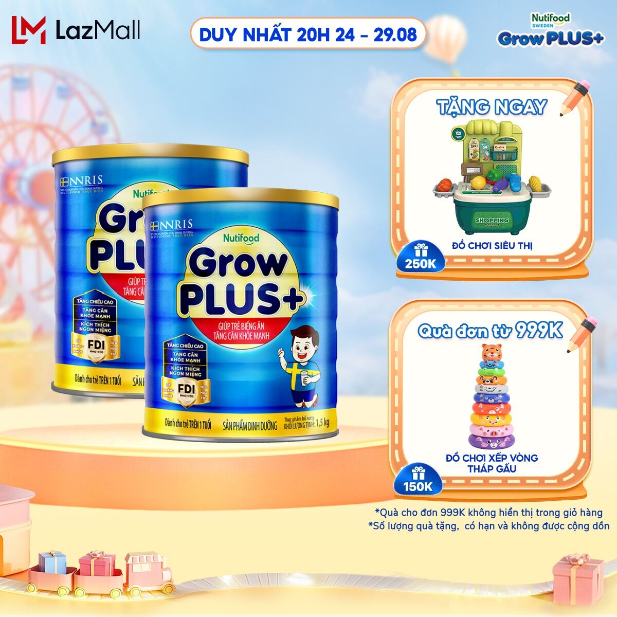 Combo 2 sữa bột nutifood growplus+ biếng ăn 1.5kg - trên 1 tuổi - tăng cân khỏe mạnh