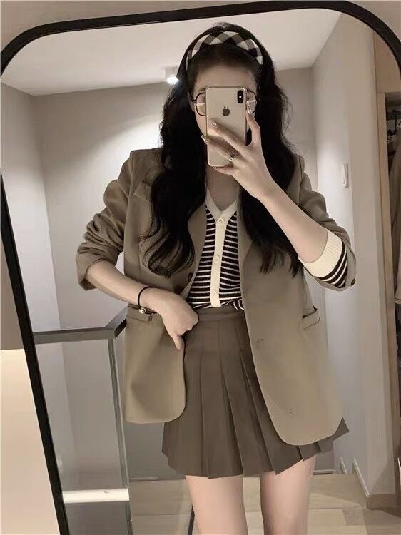 Khoác blazer kaki màu nâu tây 2 lớp tag Z.R