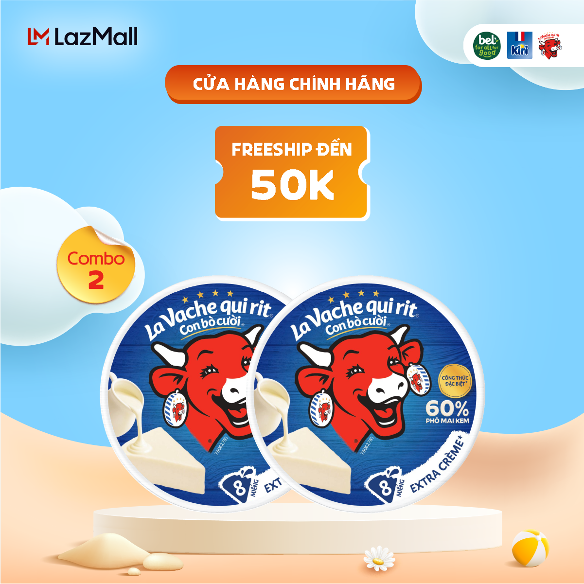 Combo 2 Phô Mai Con Bò Cười Extra Crème 8 Miếng 112G - La Vache Qui Rit