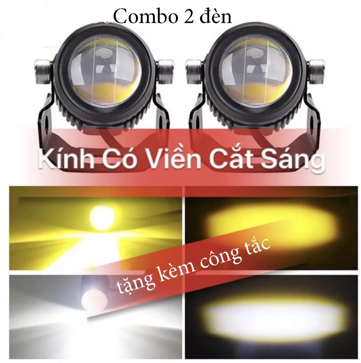 COMBO 2 Đèn Trợ Sáng Mini Cos Vàng Pha Trắng Gom Ánh Sáng hàng không nguồn Tặng Kèm Công Tắc