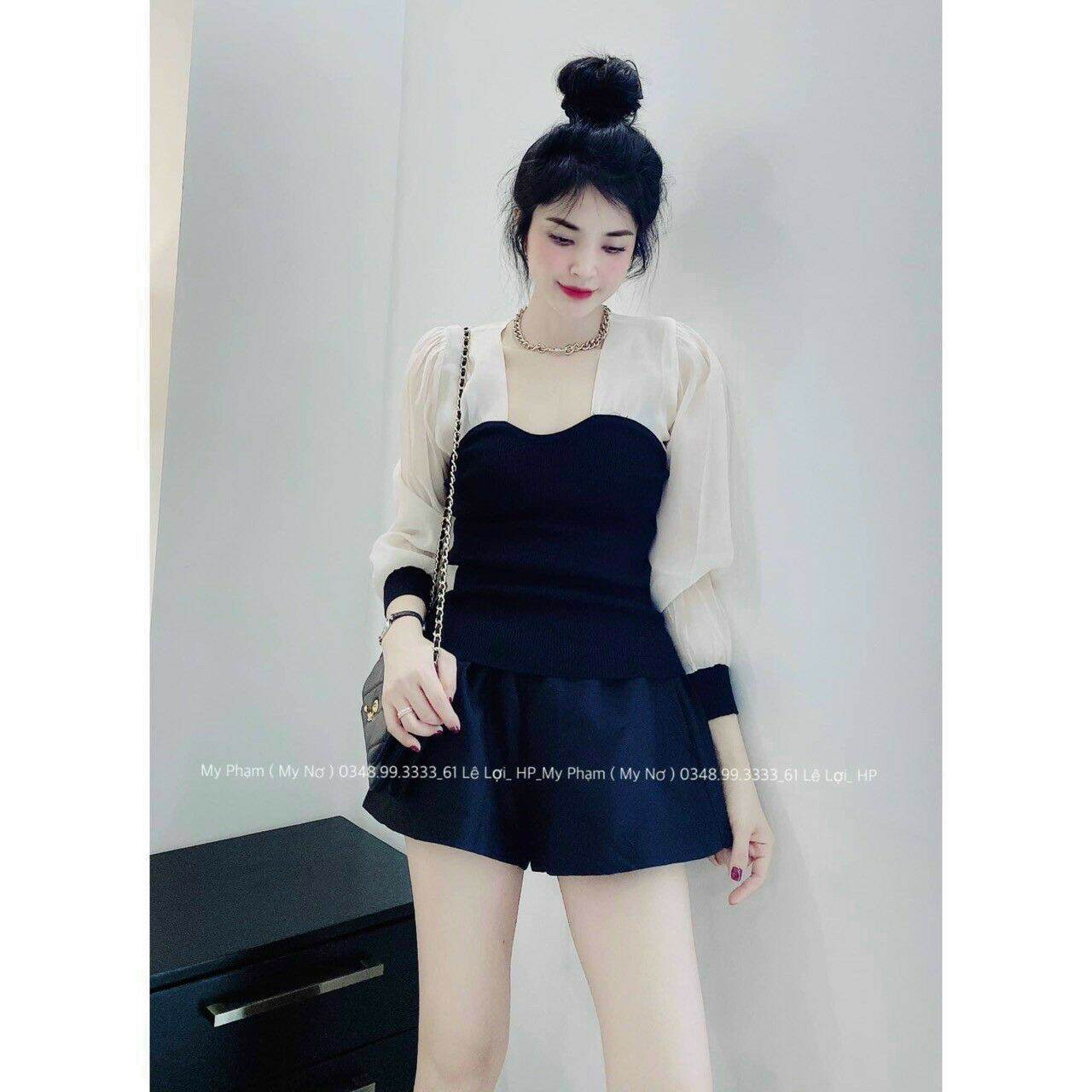 Áo kiểu tay voan phối borip ( có mút) sang xịn