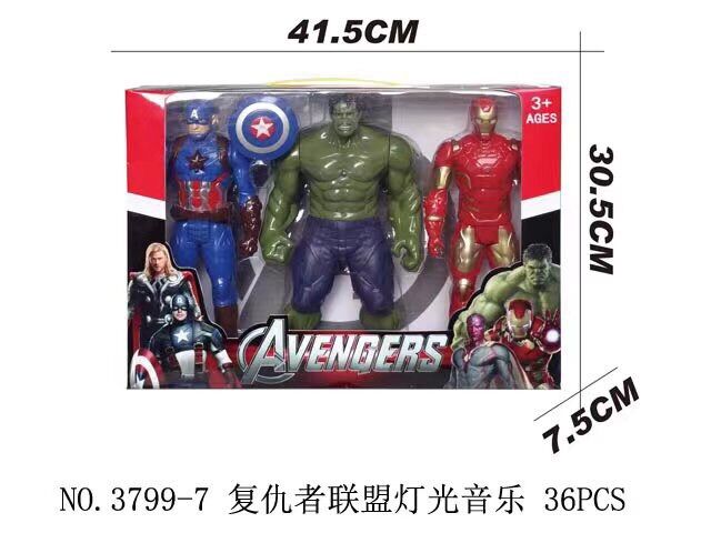 Đồ Chơi 3 Siêu Nhân Avengers Cao 30cm Có Đèn #3799-7 Iron man, Hulk, Captain America