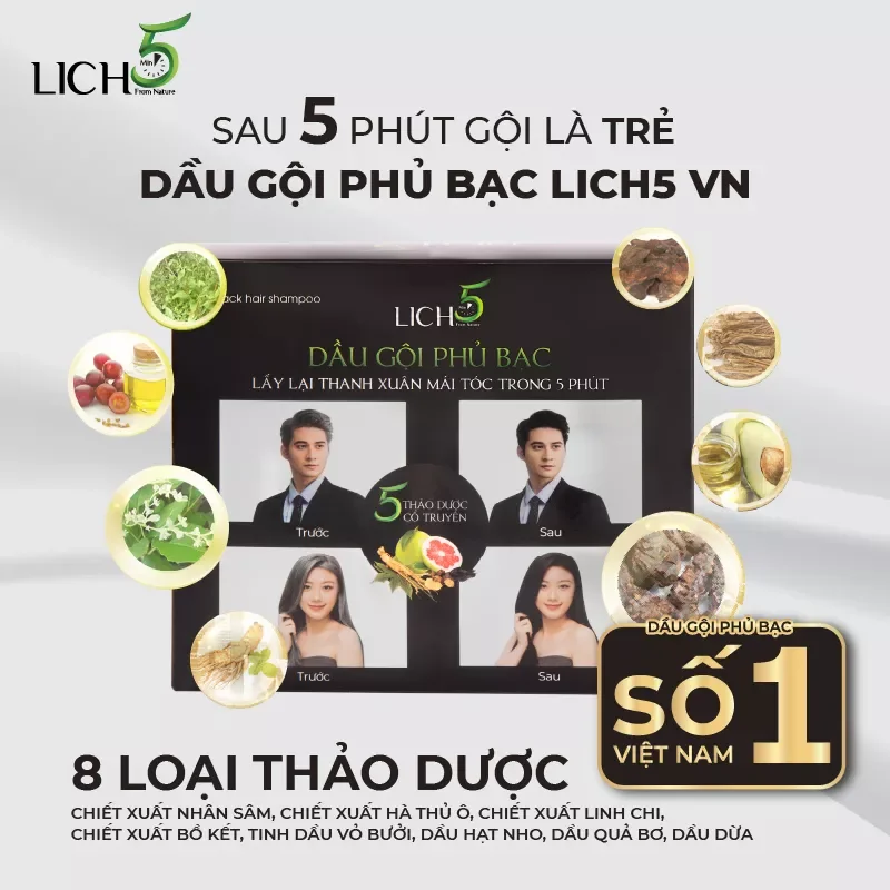 [HÀNG CHÍNH HÃNG] DẦU GỘI THẢO DƯỢC PHỦ BẠC ĐEN TÓC LICH5 (1 HỘP/10 GÓI/ MÀU ĐEN ) COCAYHOALA- BẢO NHIÊN SHOP