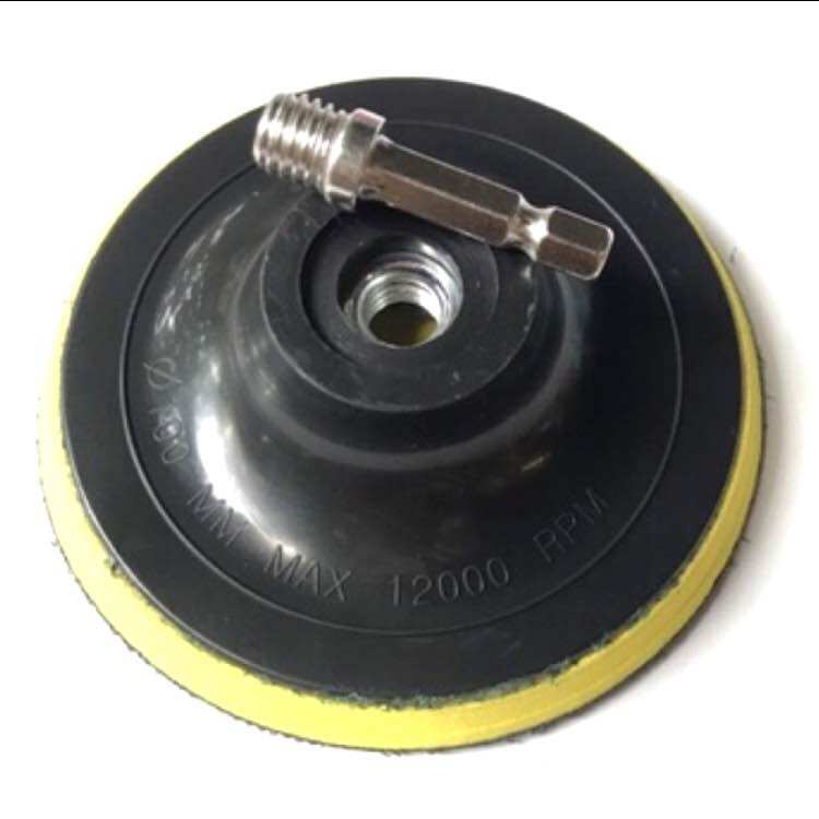 Bộ đế đĩa chà nhám tự dính 100mm lỗ đĩa trục 10mm cán lục giác 6.35mm loại tốt.