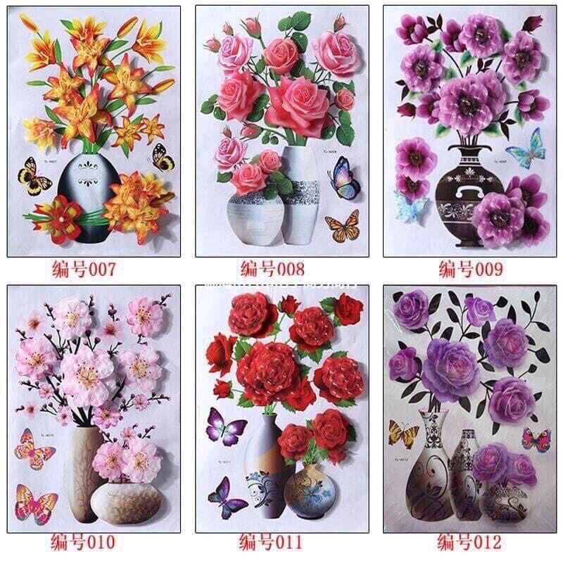 Decal bình hoa 3D dán tường,trang trí phòng khách,phòng ngủ..
