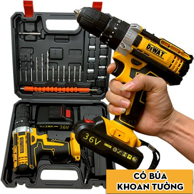 [ BẢN MỚI 2025 ] Máy Khoan Pin Dewalt 36V 3 Chức Năng( Búa, Khoan, Bắt Vít ) - 2 Pin - Lõi Đồng 100%  - Máy Khoan Tường , Bê Tông , Thép , Gỗ - Máy Bắt Vít Đa Năng