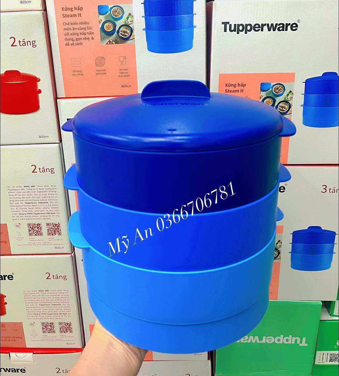 Xửng Hấp 3 Tầng Tupperware Màu Xanh