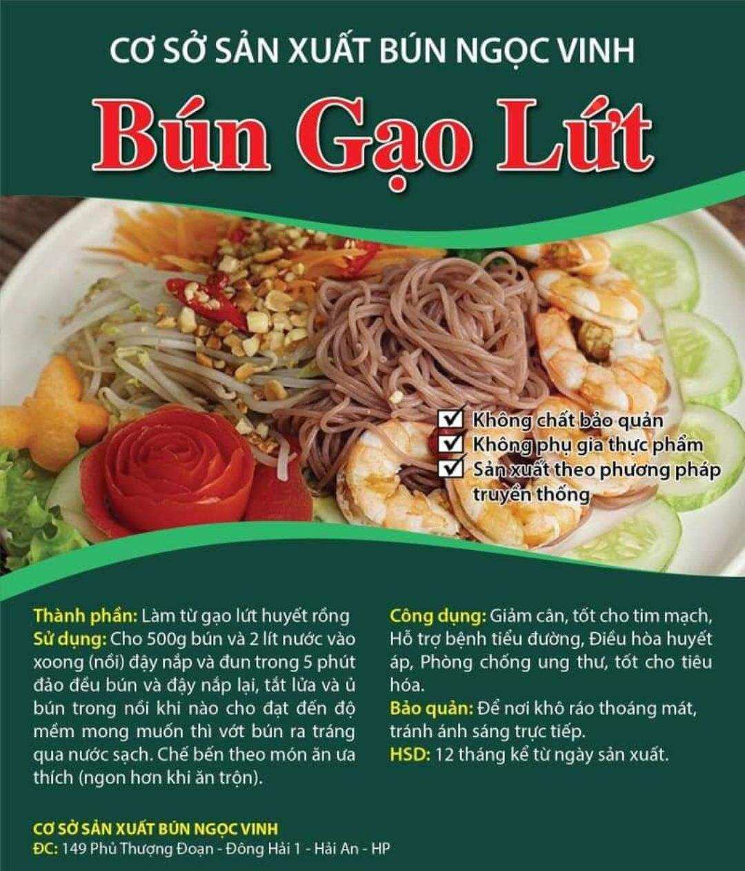 bún khô gạo lứt  1 kg thương hiệu Ngọc Vinh