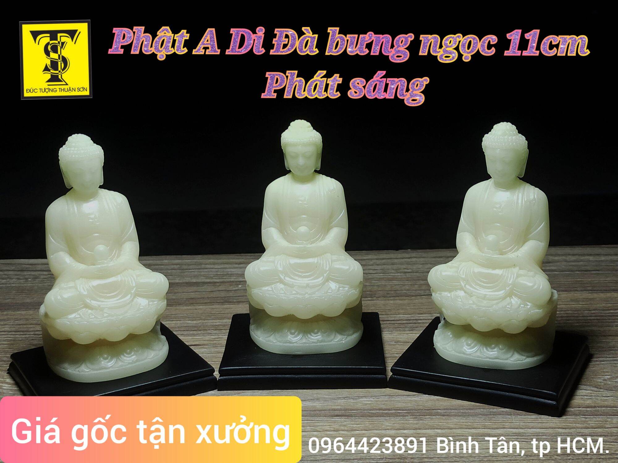 Tượng phật dạ quang, Phật A Di Đà bưng ngọc 11cm.