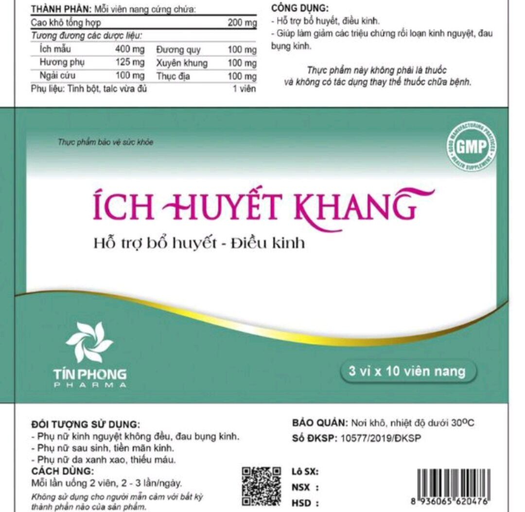 Ích huyết khang hỗ trợ bổ máu điều kinh giảm đau bụng kinh