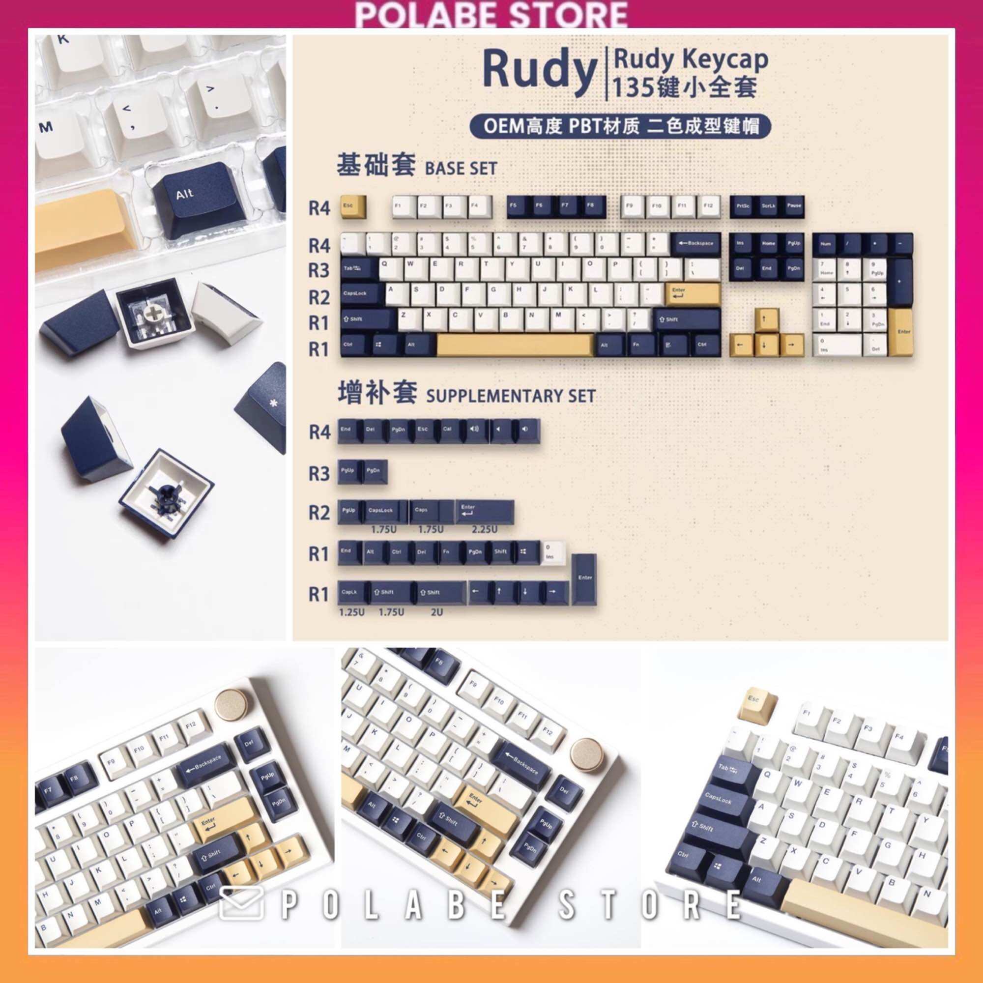 Keycap Manta Classic Blue Samurai Cherry profile ABS PBT double shot bàn phím cơ Keycap Rudy OEM - Polabe Store
