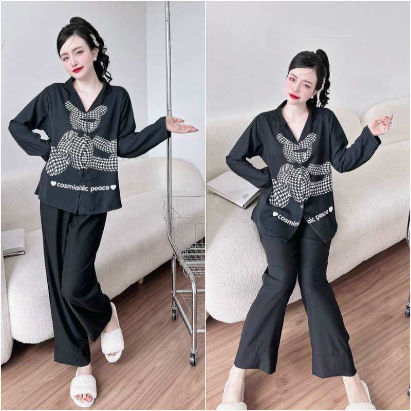 (50-110kg) Đồ Bộ Lụa Mango In 5D Tay Dài Quần Dài
