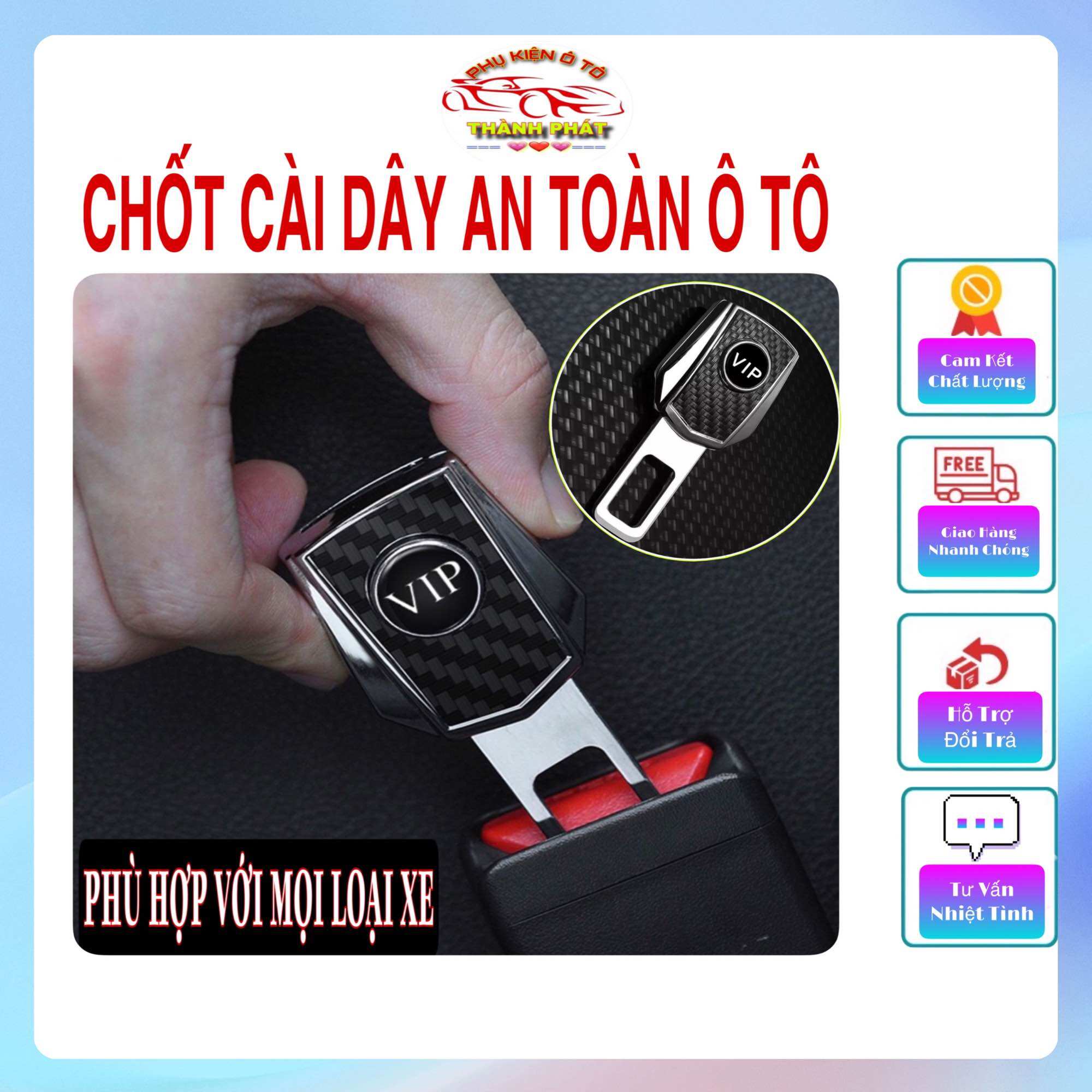 Chốt khóa cài dây đai an toàn ô tô xe hơi bằng Inox cao cấp, Chốt an toàn ngắt chuông báo loại cắm nối tiếp.