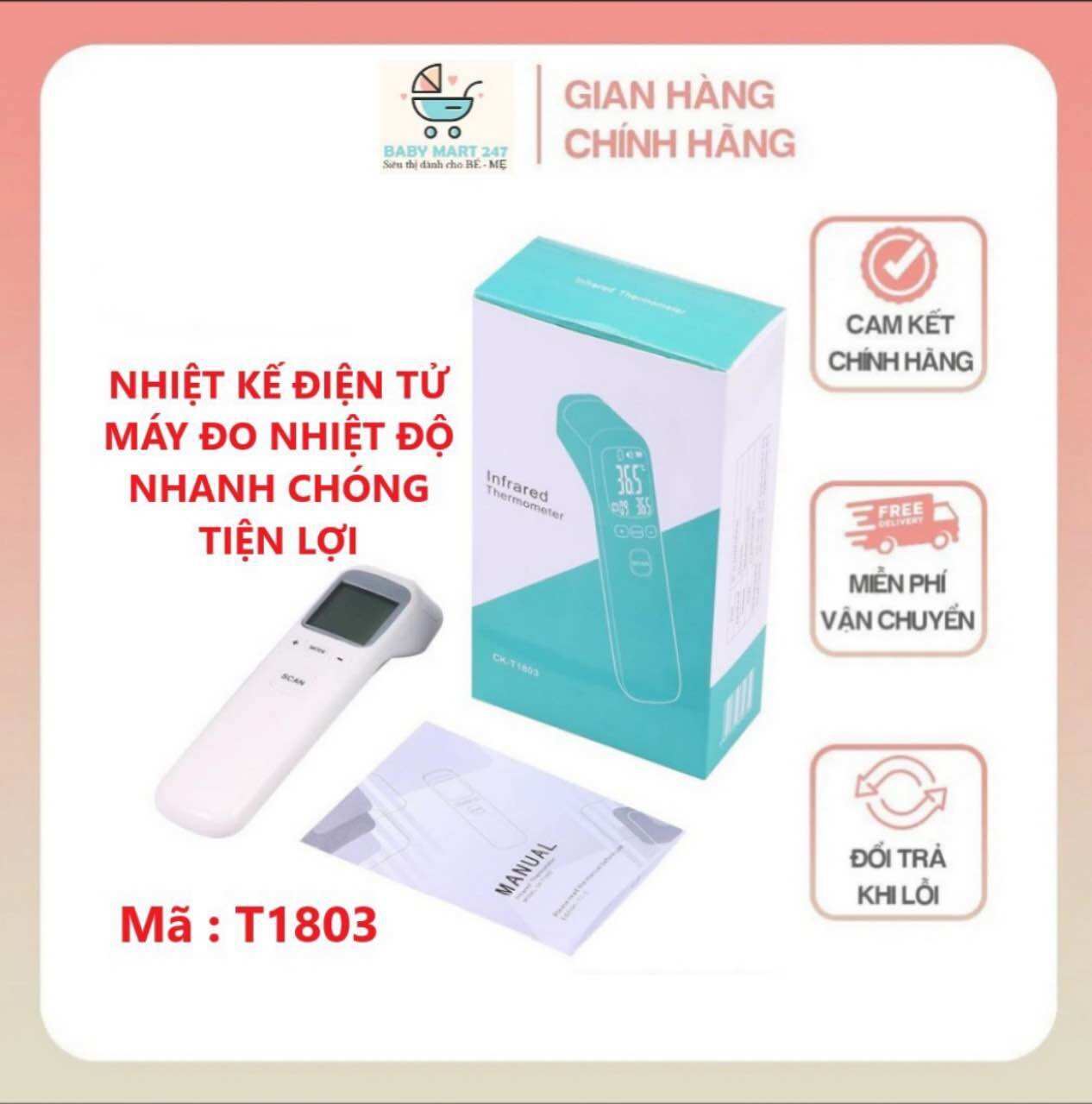 Nhiệt kế điện tử hồng ngoại scan infrared ck-t1803, máy đo thân nhiệt, đo trán, đo sữa nước nhiệt độ phòng