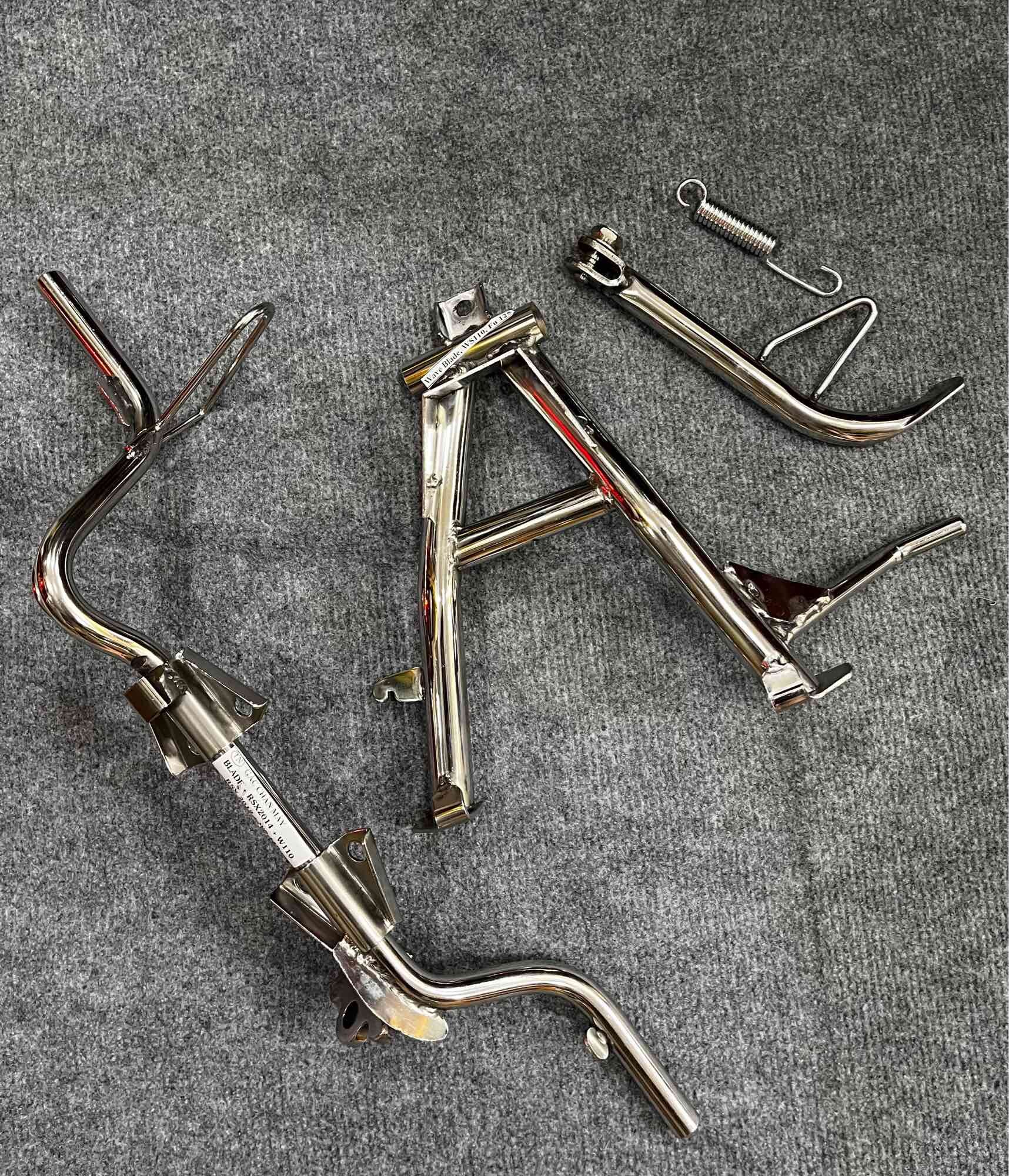 COMBO CHỐNG ĐỨNG CHỐNG NGHIÊNG GÁC MÁY INOX 304 XE WAVE lBLADE/ WS110/ FUTURE 125( bóng đẹp như hình)