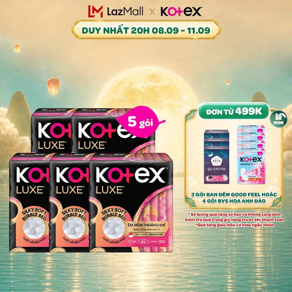 Combo 2/Combo 5/Combo 8/Băng vệ sinh Kotex LUXE Ngày Cánh 23cm 8 miếng