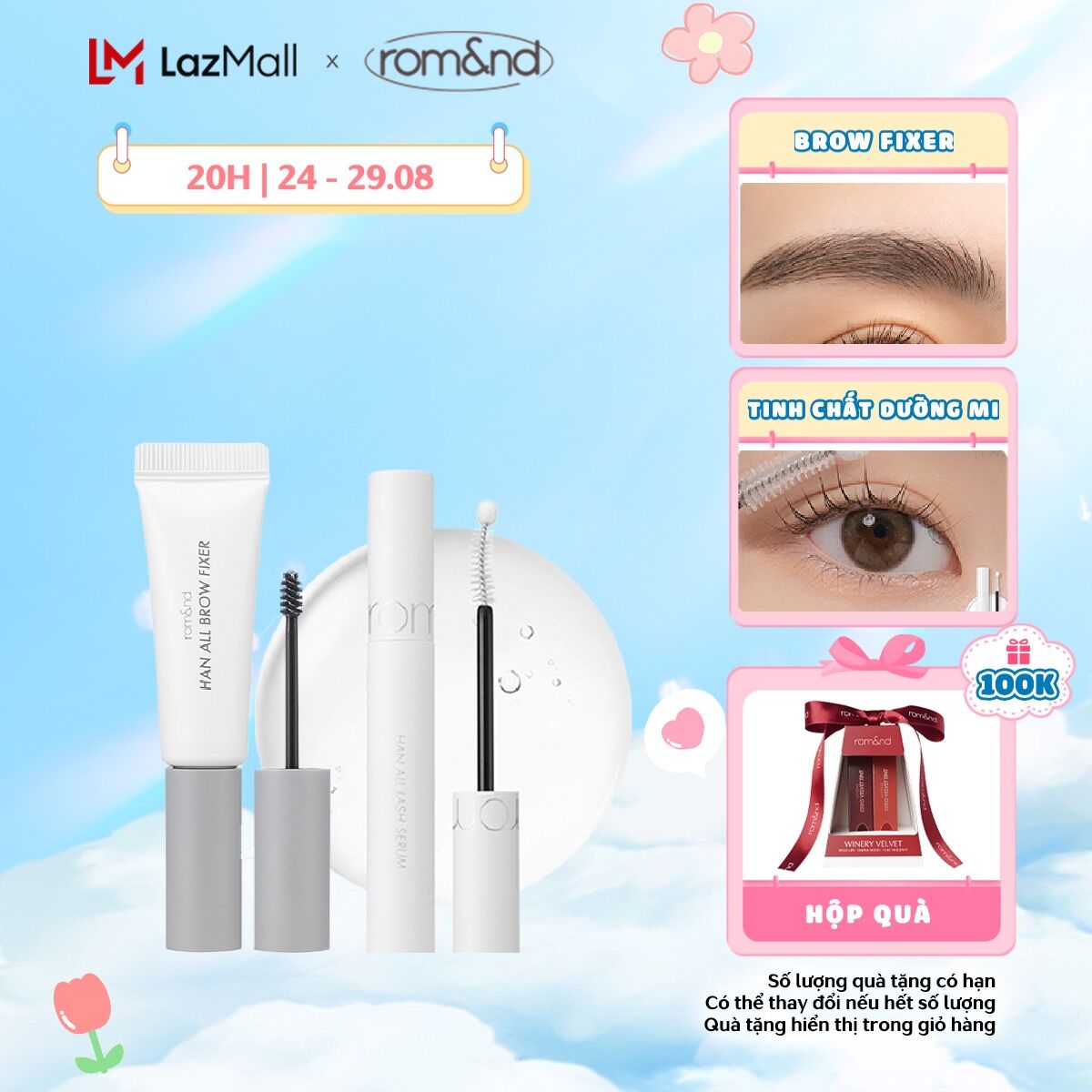Combo Gel cố định lông mày Romand Han All Brow Fixer-Han All Line 9g + Tinh Chất Dưỡng Mi Romand Han All Lash Serum 8ml