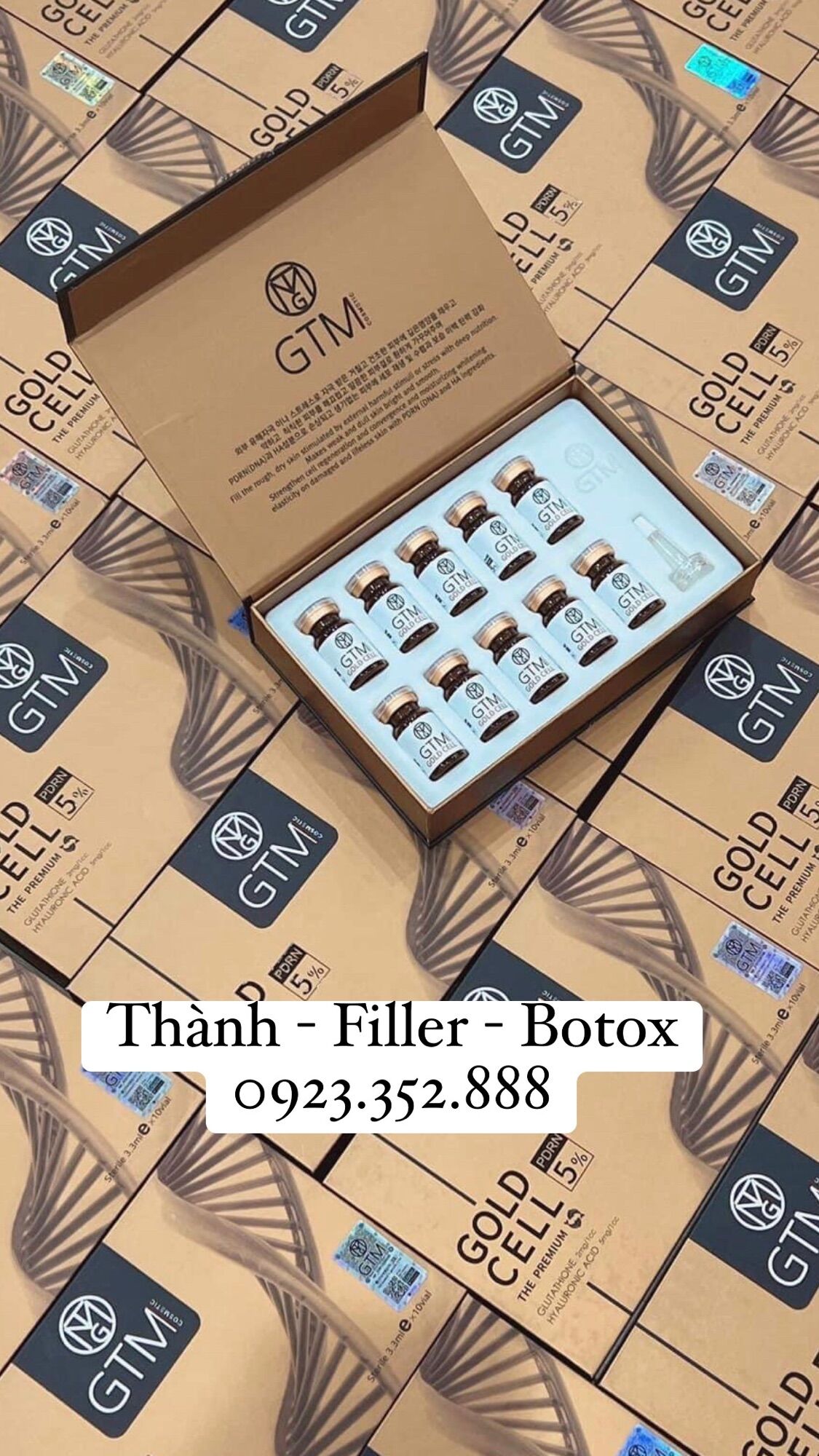 Tinh chất căng bóng da dna cá hồi gtm gold cell8% - 1 hộp 10 lọ