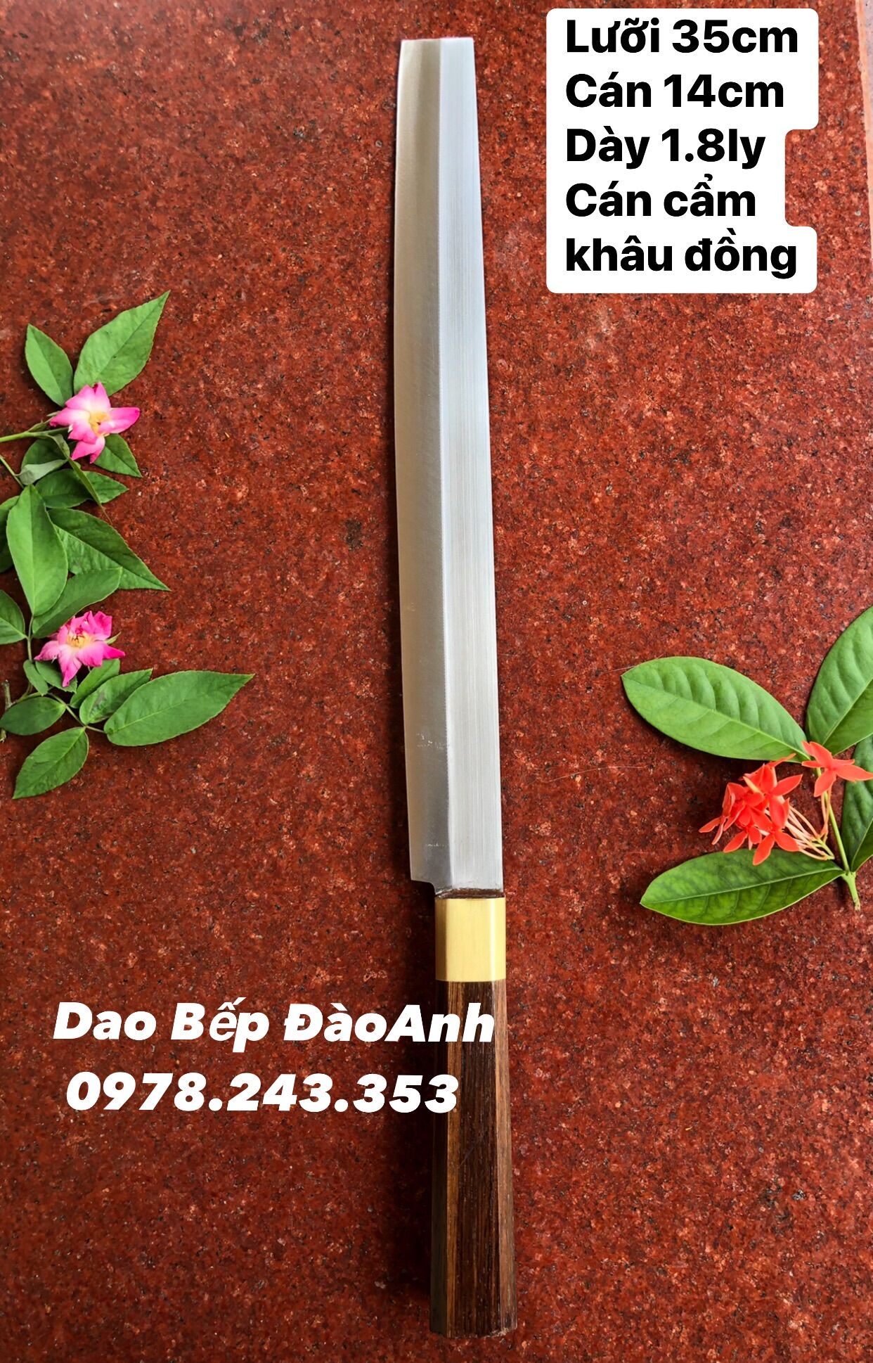 Dao sashimi thái lát cá không gỉ cán cẩm khâu đồng