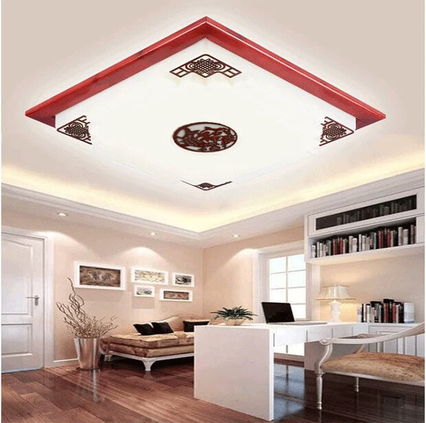 Đèn ốp trần gỗ phòng thờ- Đèn ốp vuông 802