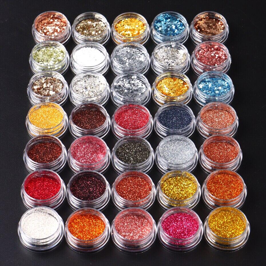 35 chiếc móng tay nghệ thuật bột lấp lánh bộ vàng lấp lánh bạc chrome cát kim sa lấp lánh bột chấm bụi trang trí cho móng tay