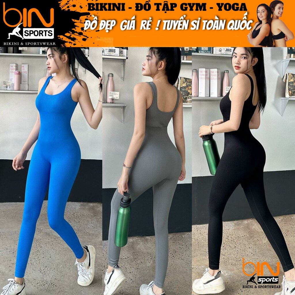  Bộ đồ tập gym yoga pickleball nữ jumpsuit liền thân kèm mút thun dệt kim quảng châu BINSPORTS BD261 