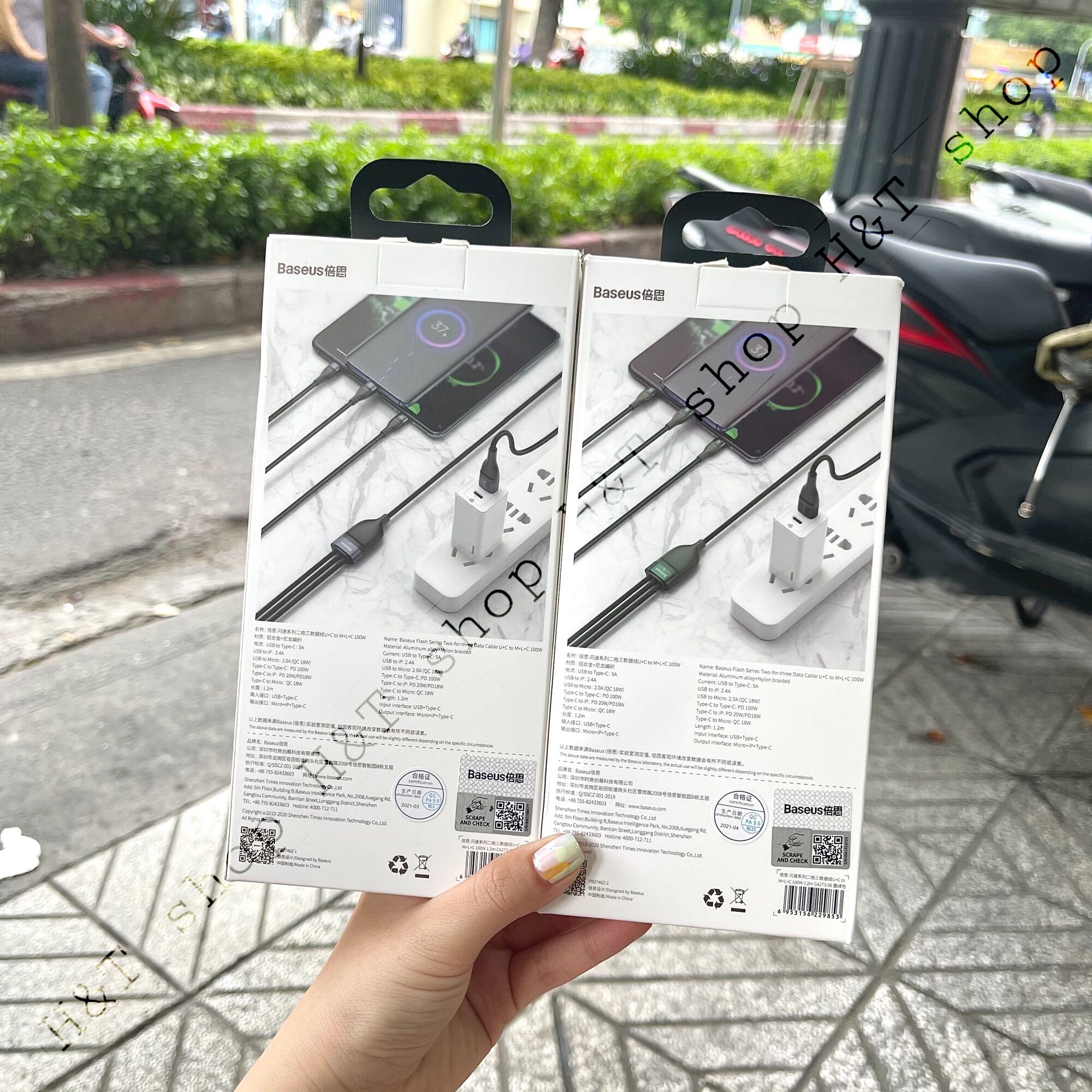 Cáp sạc nhanh 3 đầu đa năng USB / Type C sang type C / micro / lightning 100W Baseus Flash