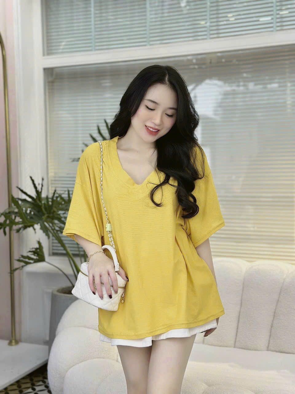 Áo thun cổ tim cotton giấy fom bự BG