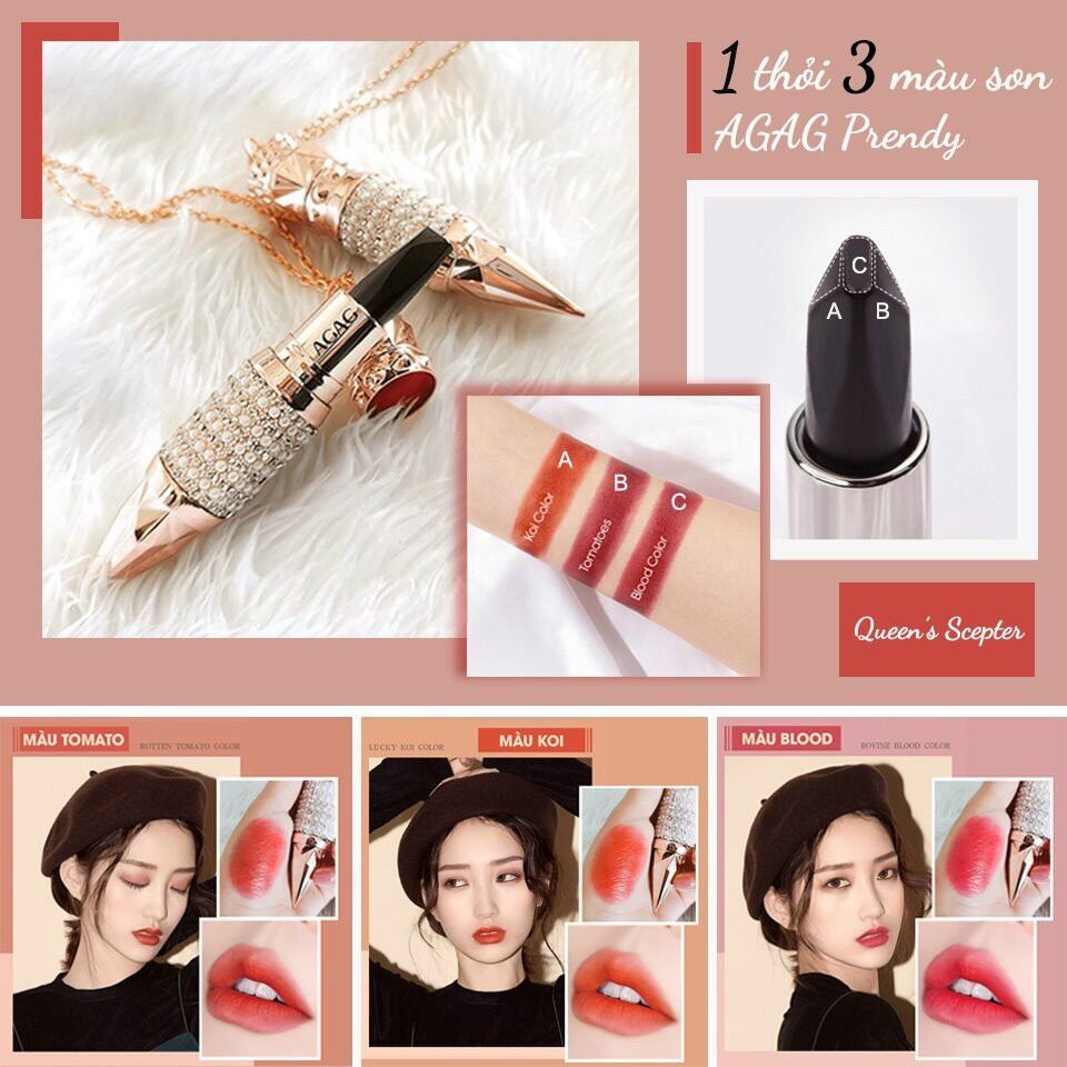 Son thỏi 3 màu AG&AG siêu mịn siêu lì