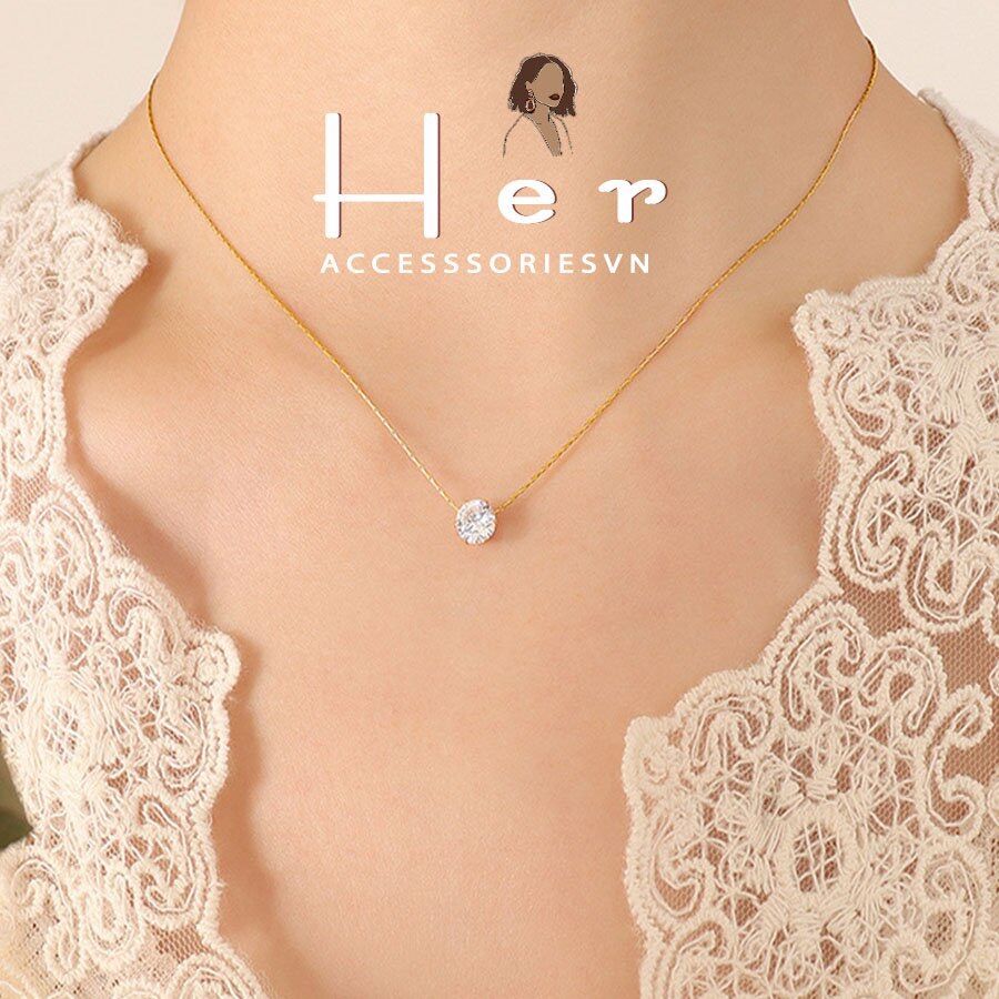 Dây chuyền titan basic mặt đá tròn mini mạ vàng 14k Her Accessories CT9