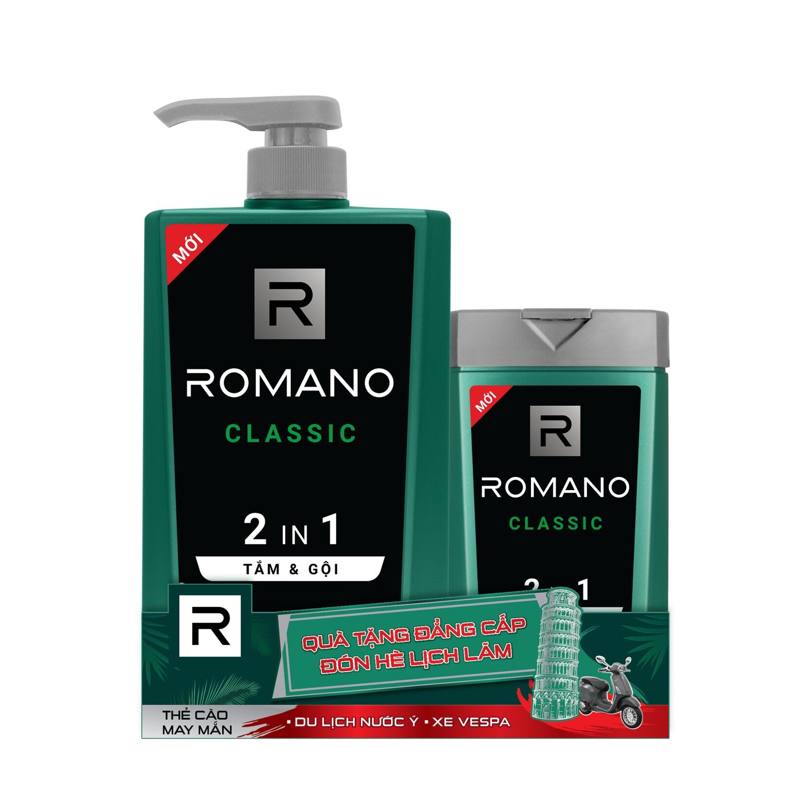 Bộ Dầu Gội & Sữa Tắm 2in1 Romano Classic 900g + Dầu gội sạch gàu Classic 180g