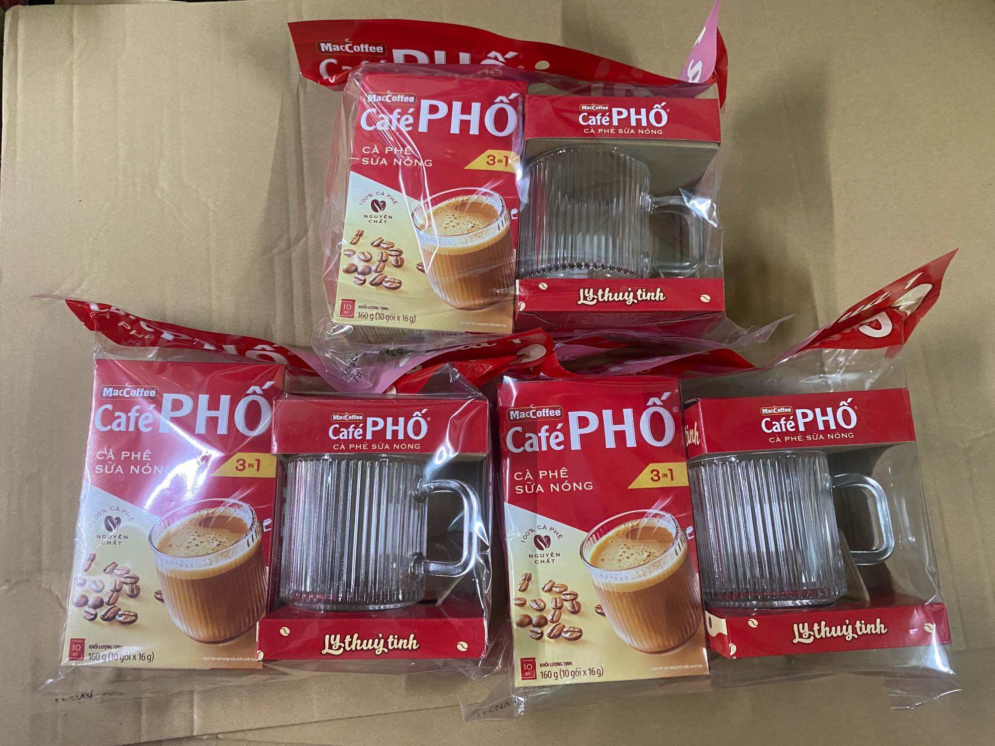 COMBO 3 HỘP CÀ PHÊ PHỐ SỮA NÓNG TẶNG 3 LY THUỶ TINH CÀ PHÊ