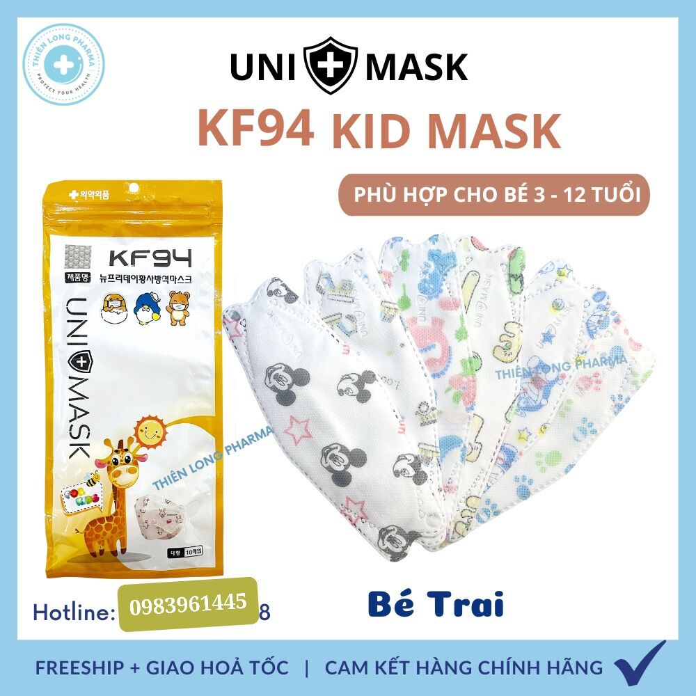 Khẩu trang kf94 unimask trẻ em cho bé từ 3 -10 tuổi