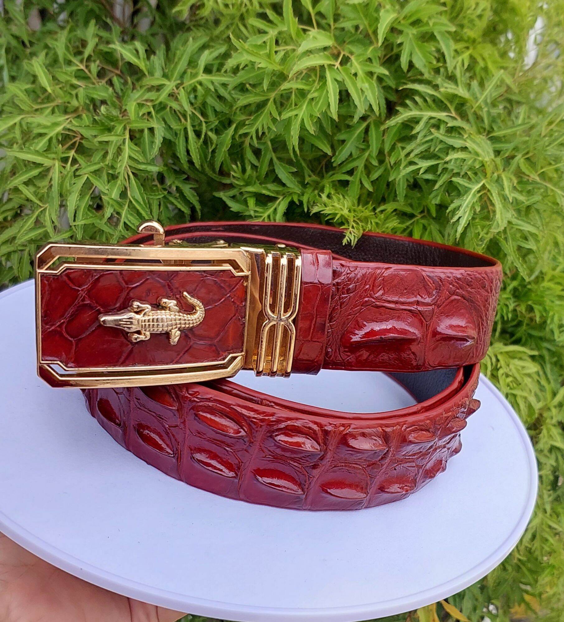 thắt lưng da cá sấu thật dây liền cai 4cm chất da cá tươi xịn