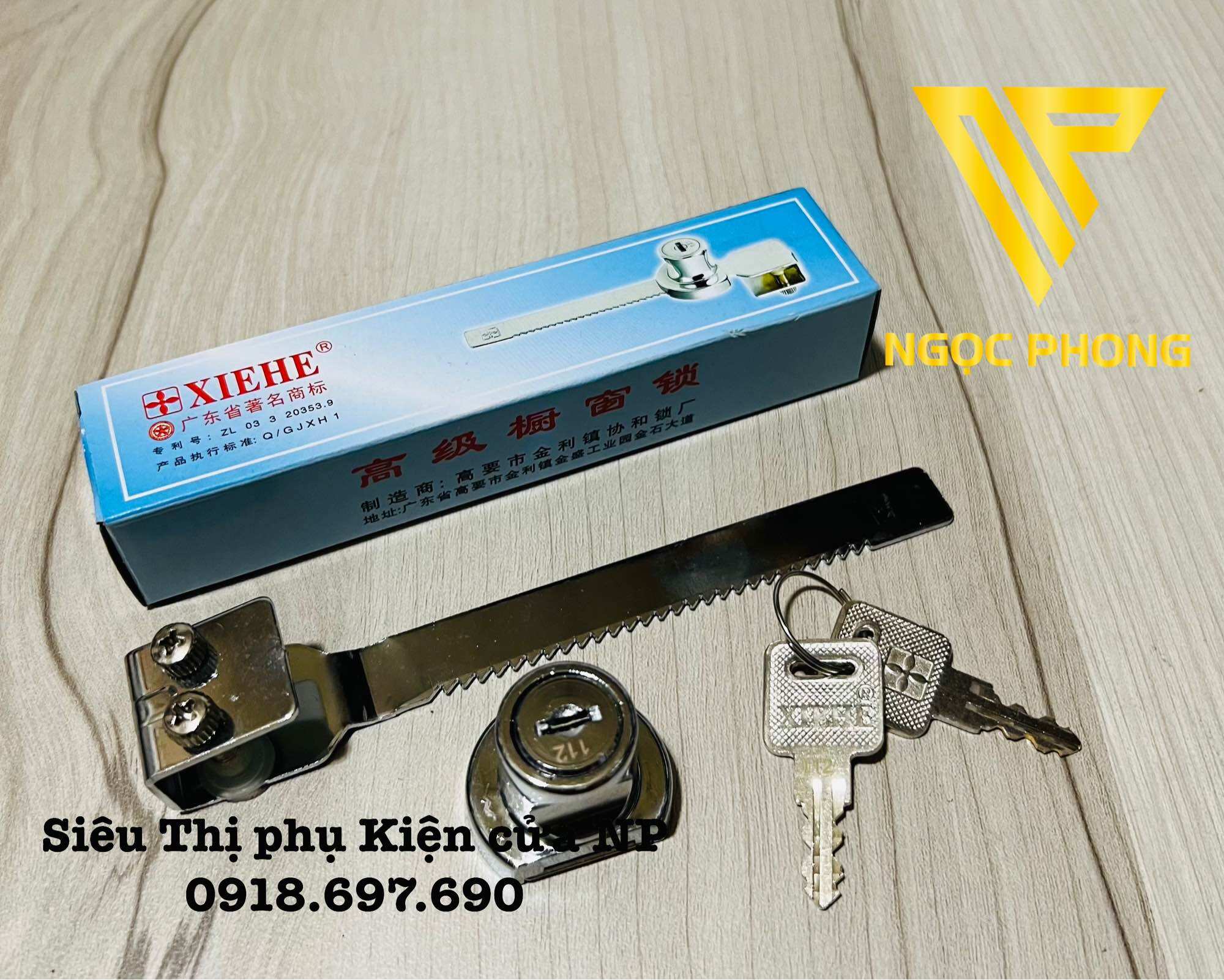 Khoá răng cưa tủ kính lùa chìa thau