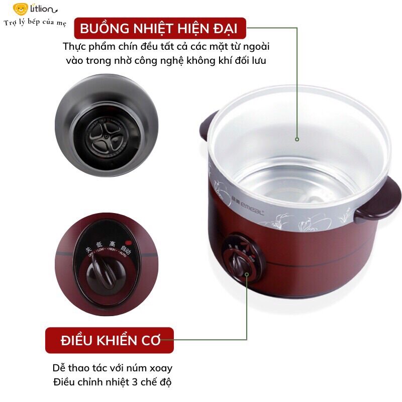 Nồi nấu cháo chậm -Hầm đa năng EMEAL lõi đất sét đen