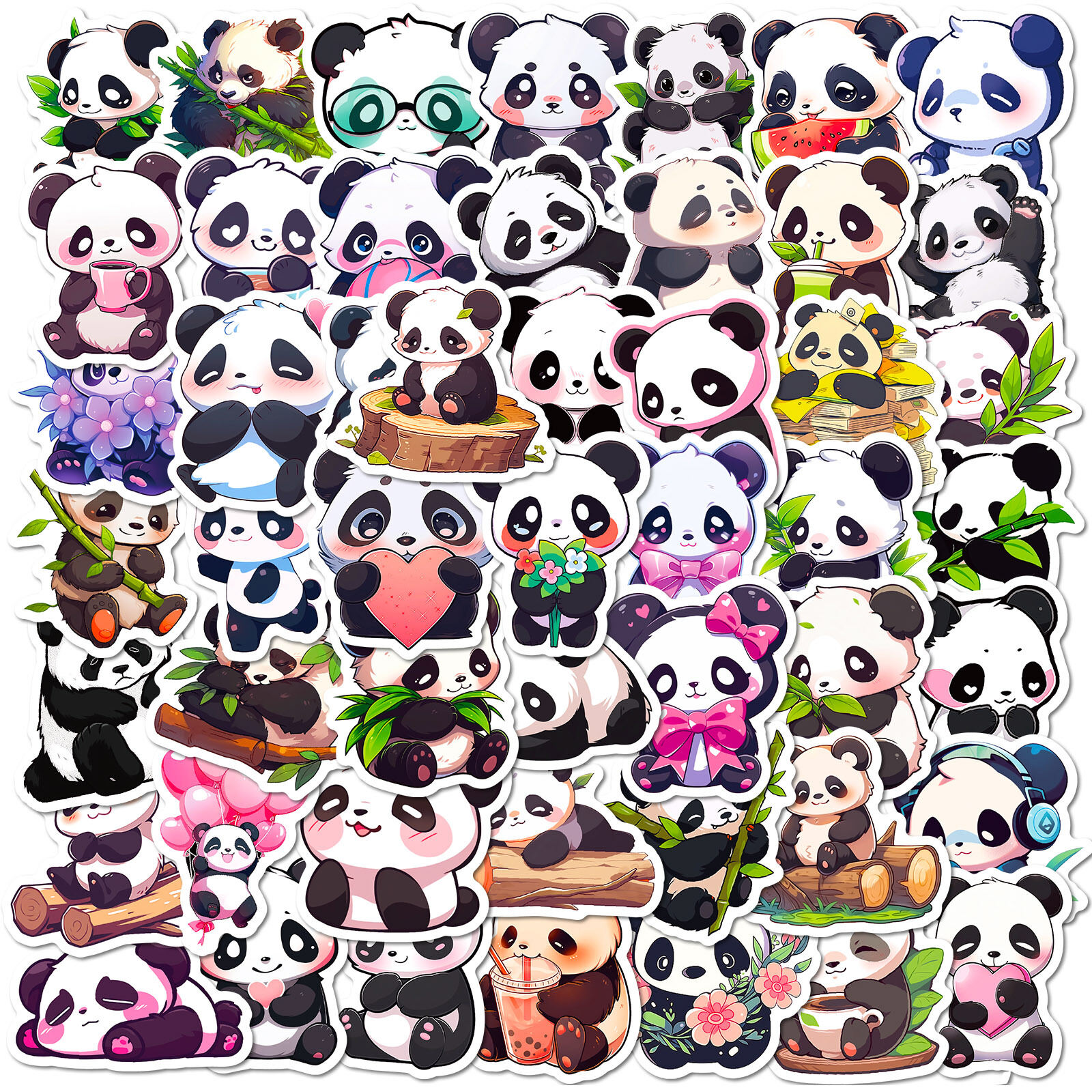 Set 50 miếng sticker hình dán chống nước gấu trúc panda