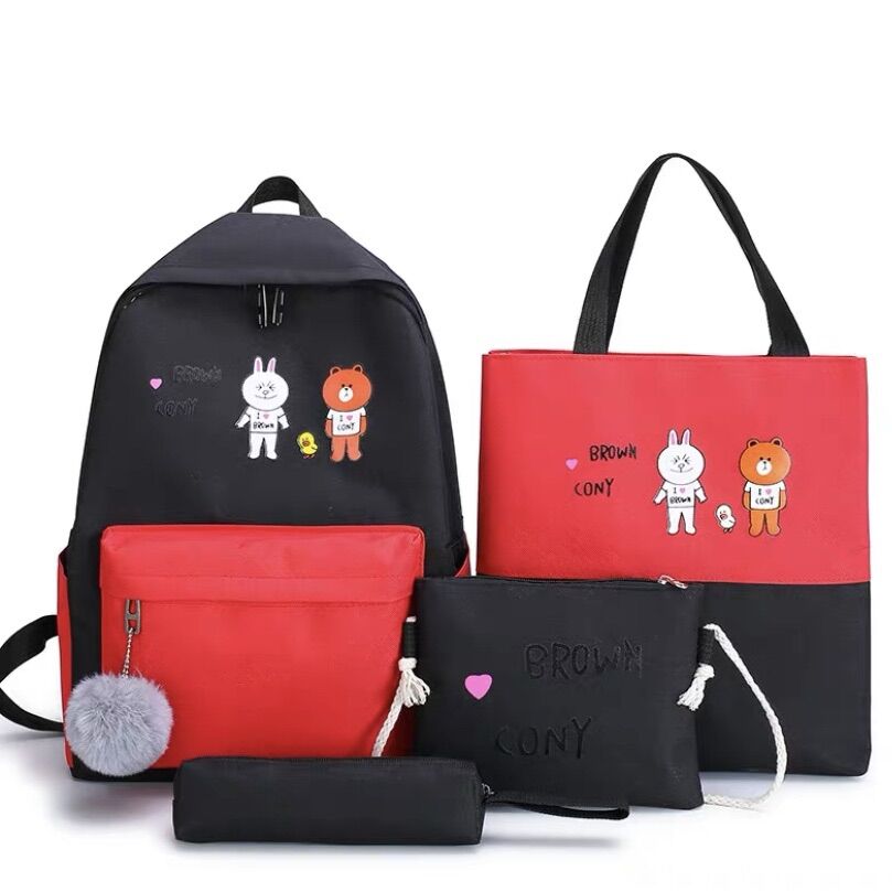 Set balo 4 món - brown cony gấu thỏ - balo đi học chống thấm vừa a4