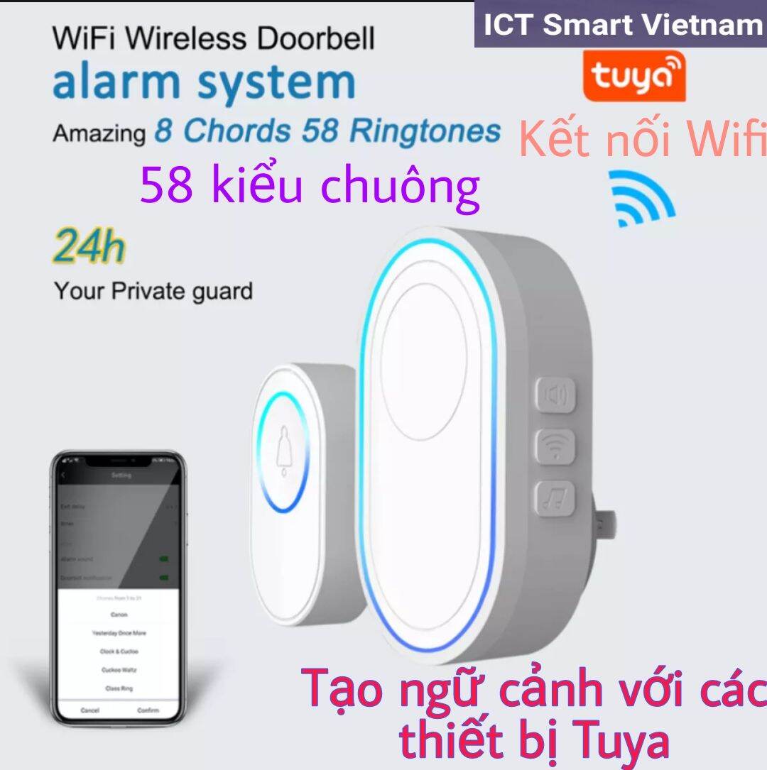 Chuông cửa Wifi Tuya thông minh, work with Google & Alexa