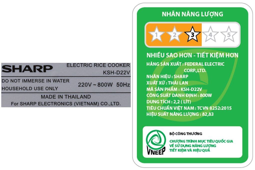 Nồi cơm điện Sharp 2.2 lít KSH-D22V - HÀNG CHÍNH HÃNG
