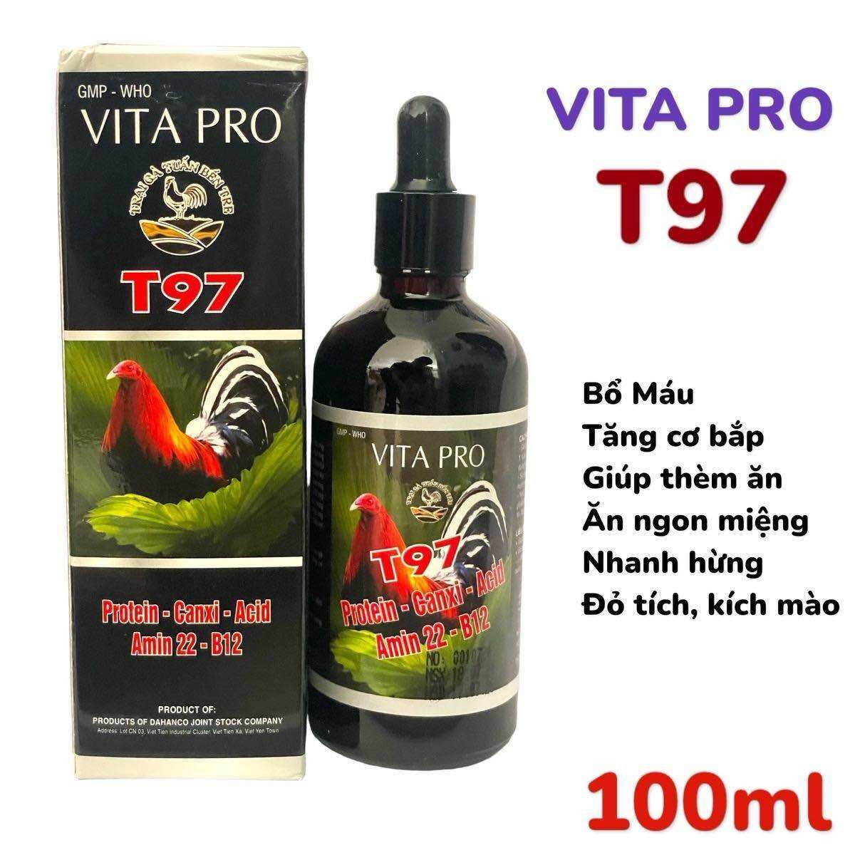 T97 (50ml và 100ml) nuôi gà đá lên tay, sung túc, cự mạnh, tăng nước máu, khoẻ ra, vitamin protein tổng hợp
