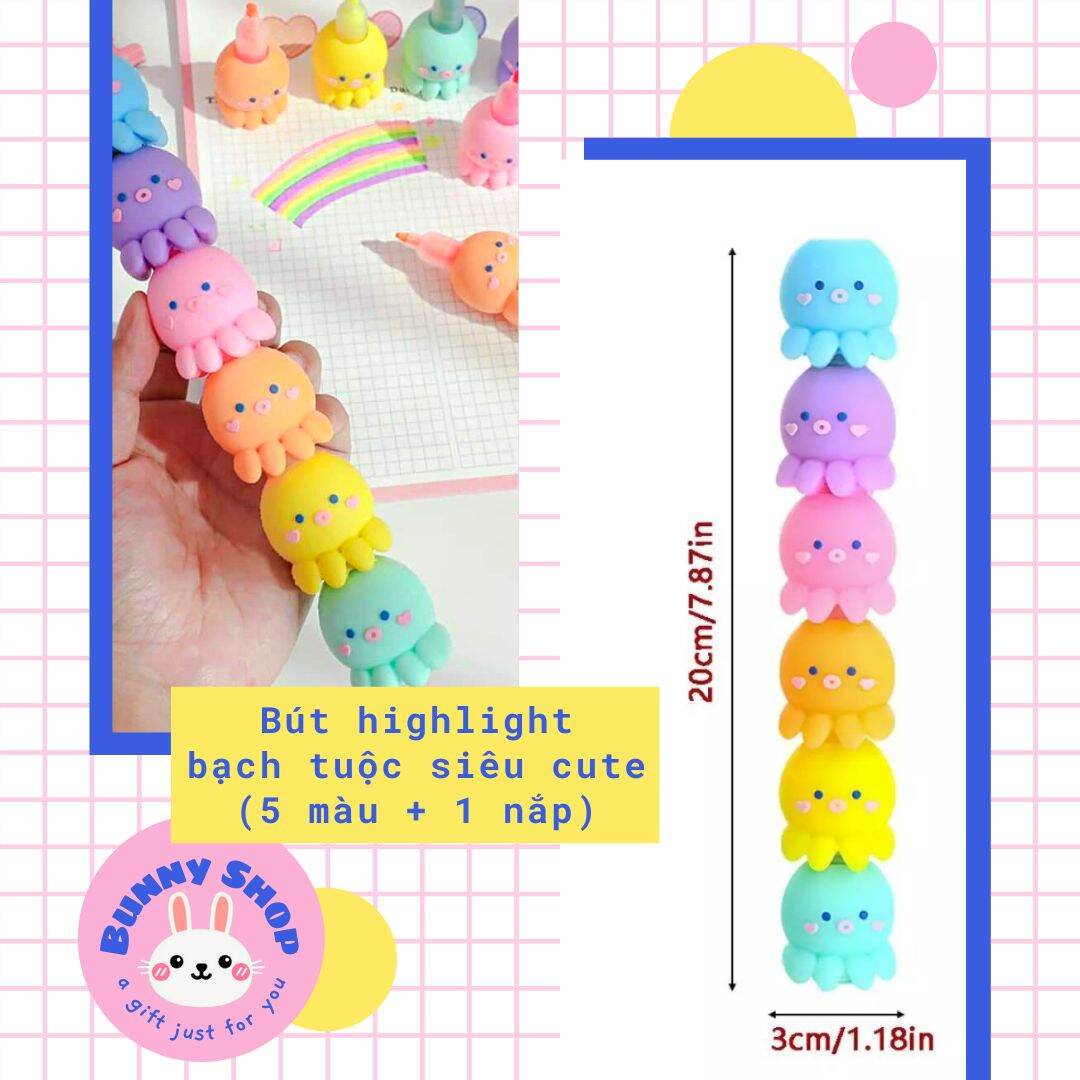 Bút dạ quang bạch tuộc 5 màu + 1 nắp
