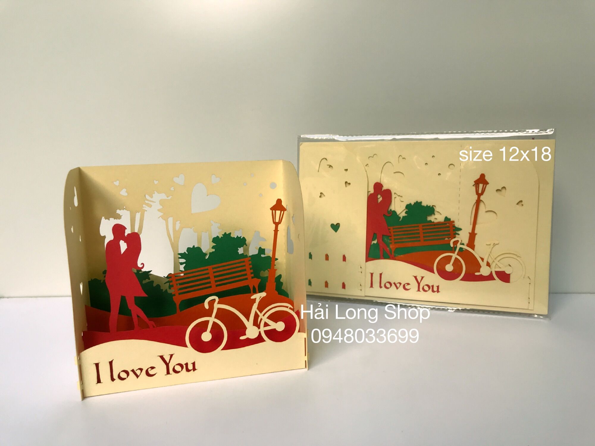 Hộp Tình Yêu 8 ( xe đạp + ghế đá )  - Love - Thiệp 3D