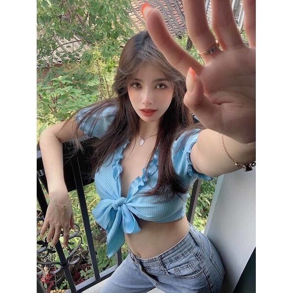 ÁO THUN CROPTOP XINH CỘT DÂY NƠ A3