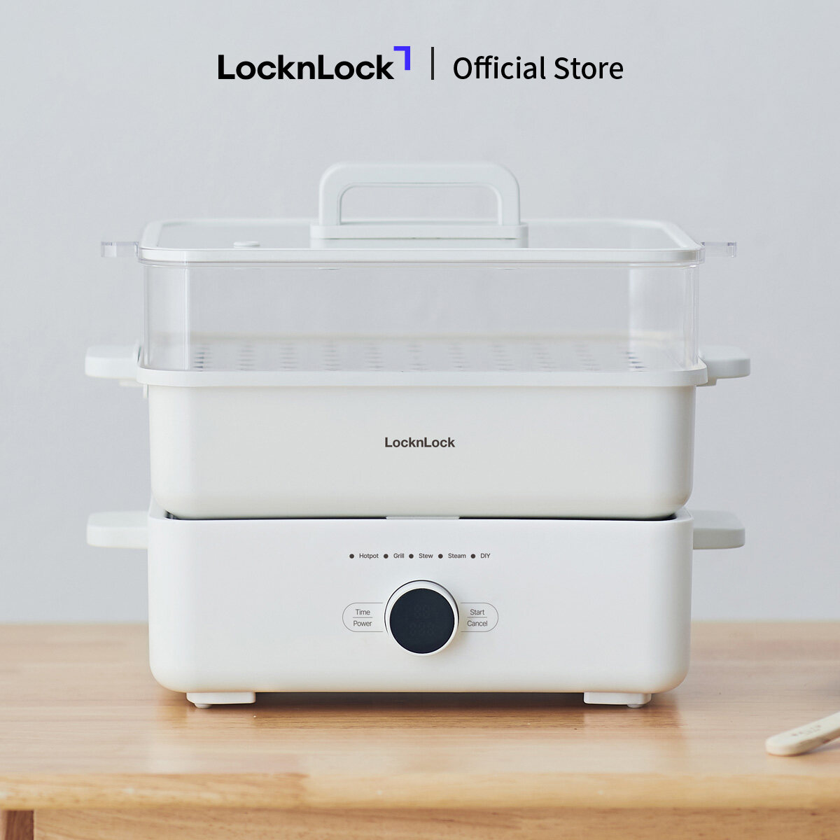 Nồi lẩu đa năng Lock&Lock Bianco Electric Multicooker 4.5L EJP154IVY màu ngà 4in1 lẩu nướng luộc hấp