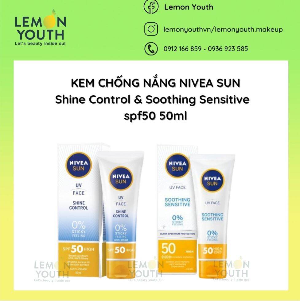 Kem chống nắng Nivea Sun Shine Control và Soothing Sensitive SPF50 50ml