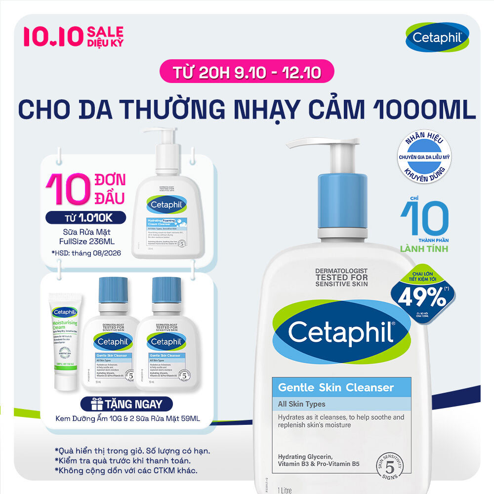 Sữa rửa mặt dịu lành cho da nhạy cảm Cetaphil Gentle Skin Cleanser 1000ml